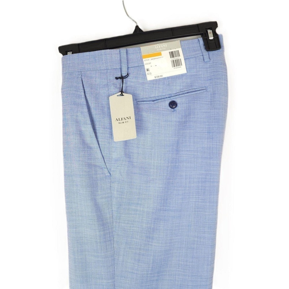 Alfani Mens Slim Fit Suit Pants 30x32 Blue Heather Stretch Knit AlfaTech NWT